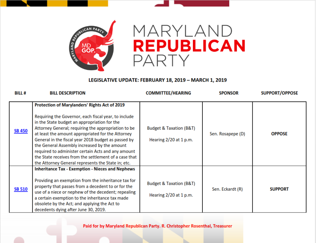 MDGOP Upcoming Hearing Tracker - February 18th